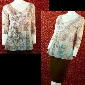 YUKIKO 3/4 sleeve tunic blouse S🗓️